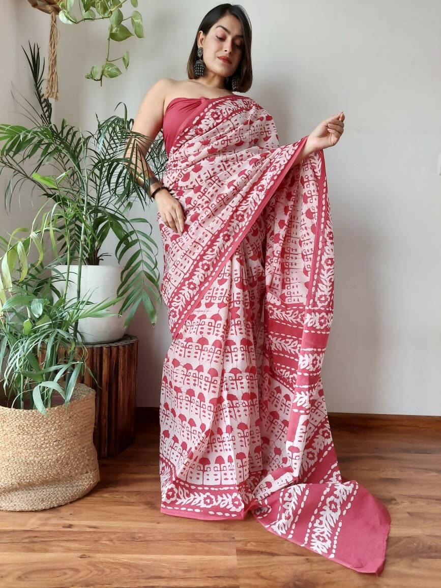 Pink Umbrella Cotton Pocket Saree