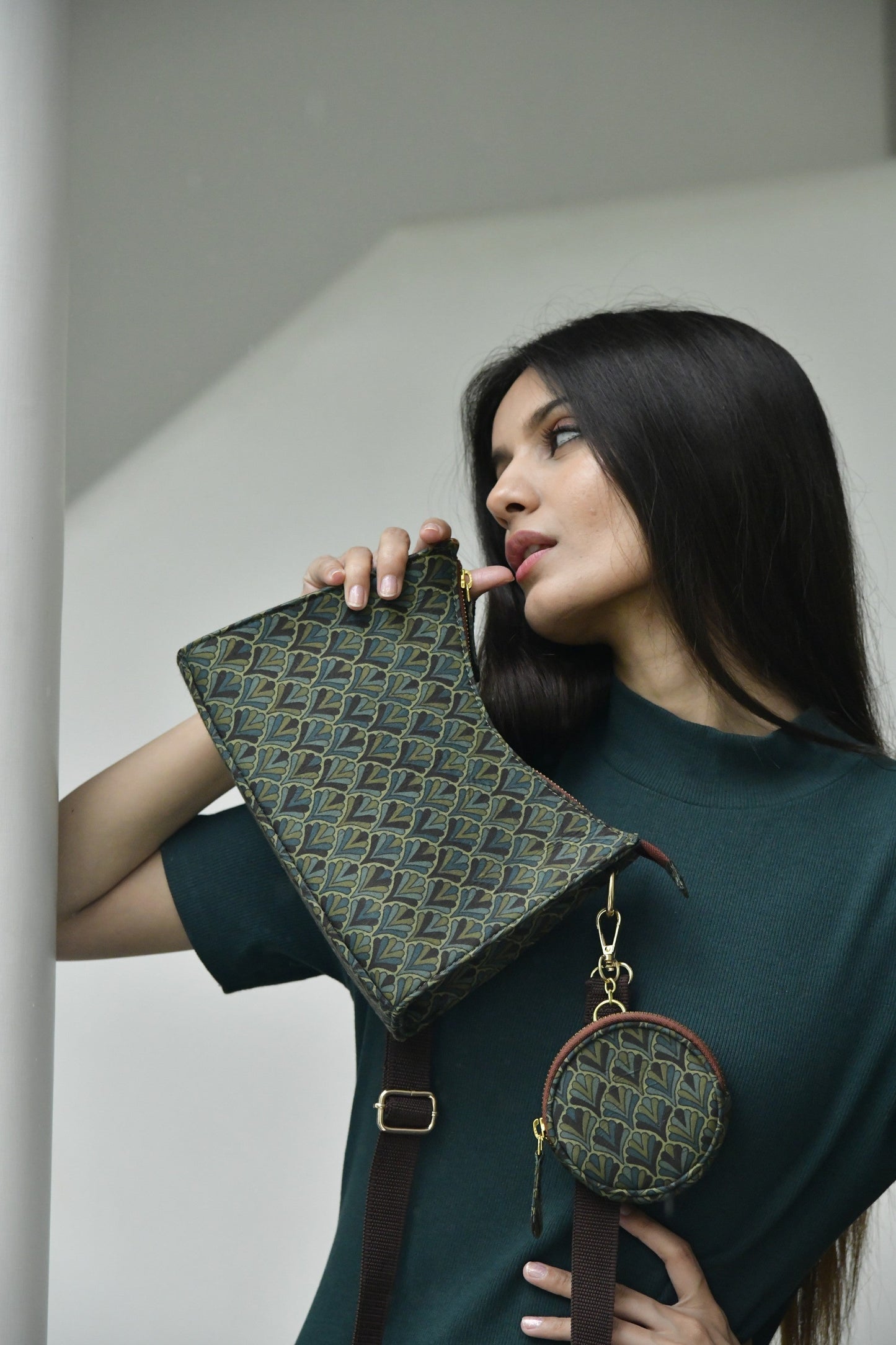 Olive Mist Blockprinted Cross Body Bags