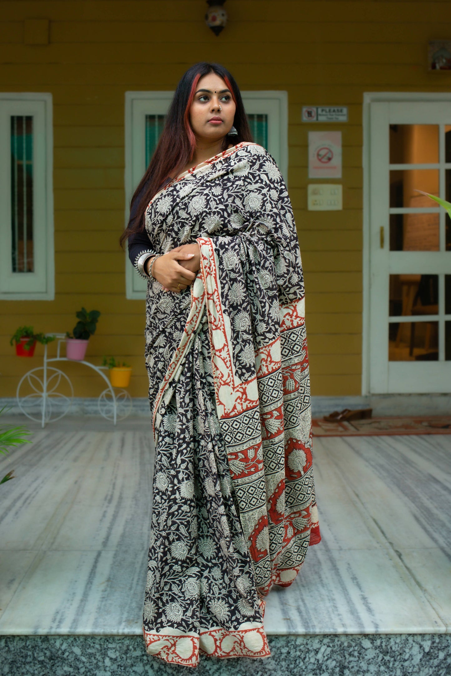 Tangled Treasures - Hand Block Print Mulmul Cotton Bagru Saree