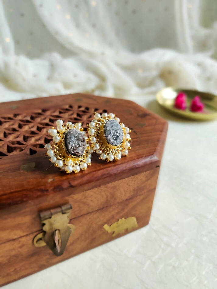 Jashn - Grey Druzy Studs