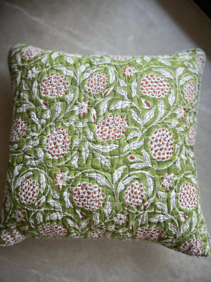 Quilted Cushion Cover| Light Green & Pink (Set of 2)