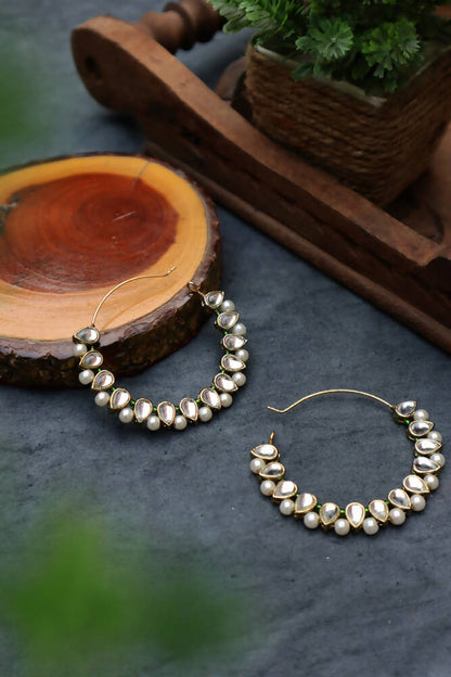 Pear Kundan Beaded Hoops