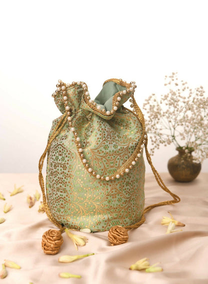 Brocade Pista Green Potli