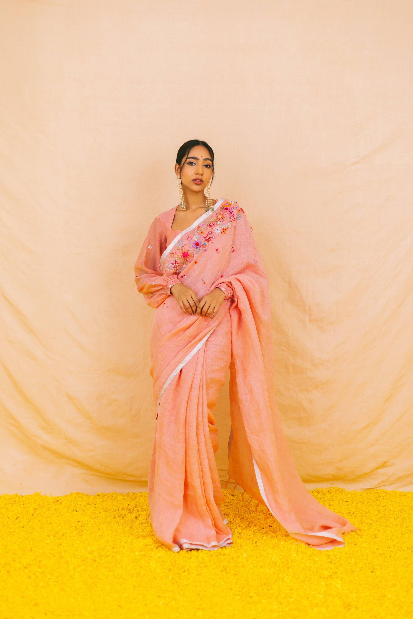 Varahi Orange Pure Linen Saree