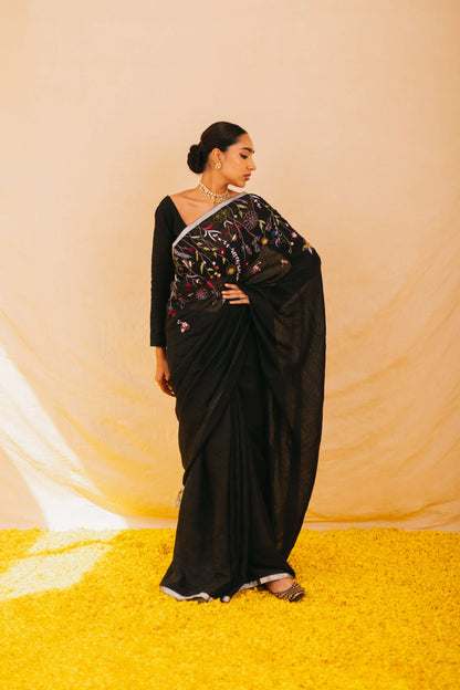 Shiuli Black Linen Saree