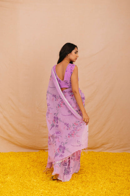 Chandra Purple Linen Saree