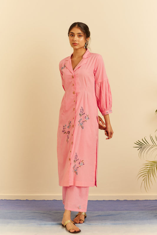 Humair Pink Cotton Kurta Set