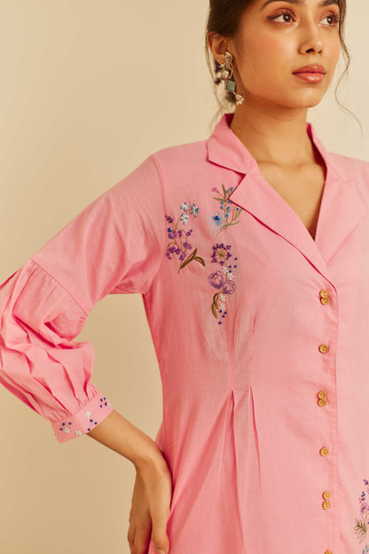 Humair Pink Cotton Kurta Set
