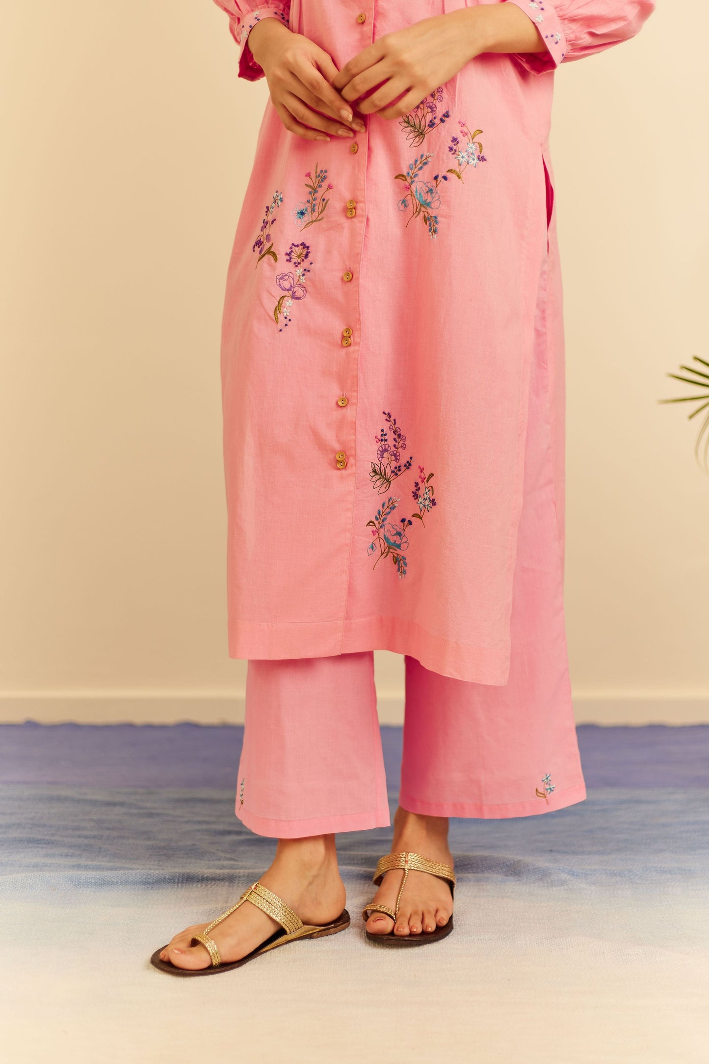 Humair Pink Cotton Kurta Set