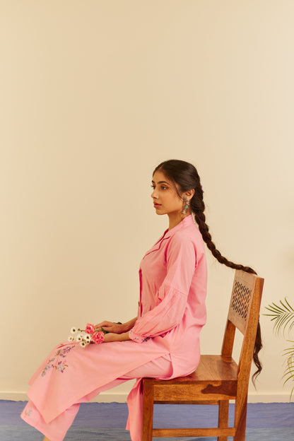 Humair Pink Cotton Kurta Set