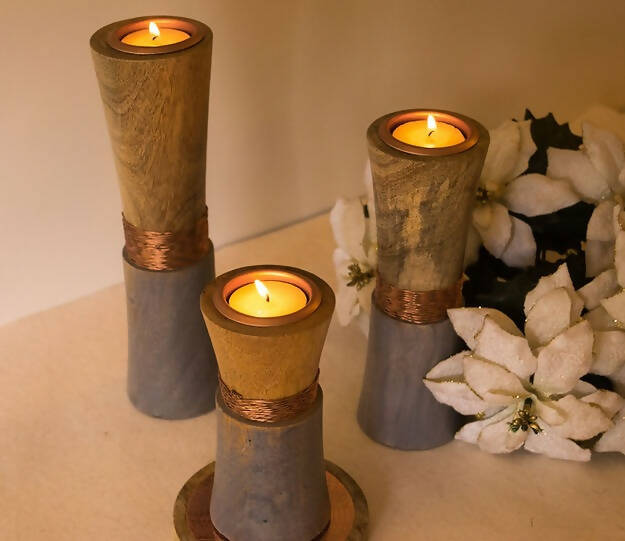 Wooden Wired T-Light Holders - Rose Gold