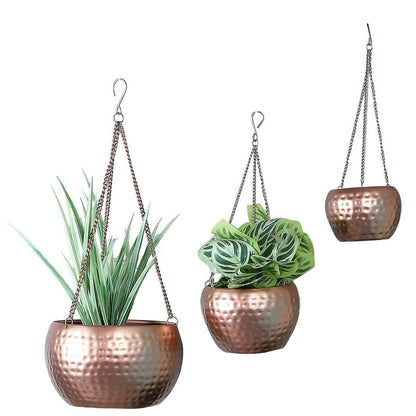 Hanging Copper Hammered Apple Planter Set of 3