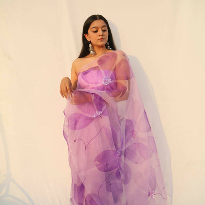 Stella Organza Saree In Lavender