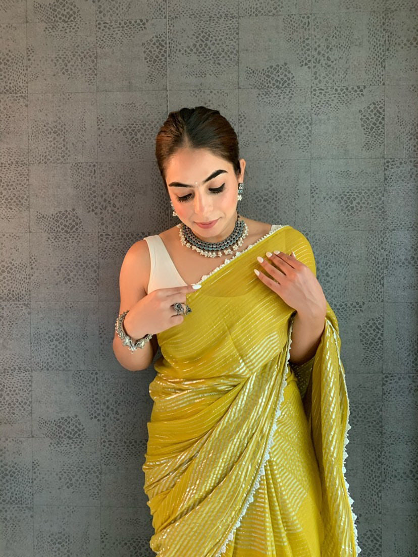 Yellow Shine Silver Gota Lace Saree