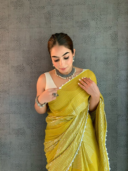 Yellow Shine Silver Gota Lace Saree