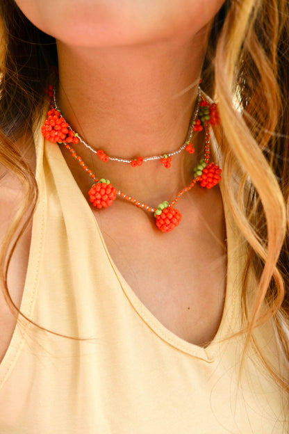 Orange Beaded Necklace Set of 2