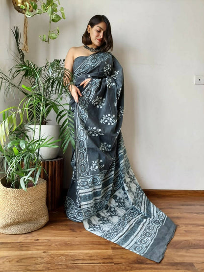 Moonstone Grey Cotton Pocket Saree