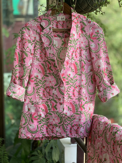 Pink Floral Power Suit Blazer + Pants Set