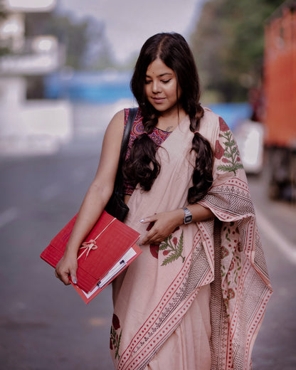 Taabeera Handblock Print Natural Dyed Mulmul Cotton Saree