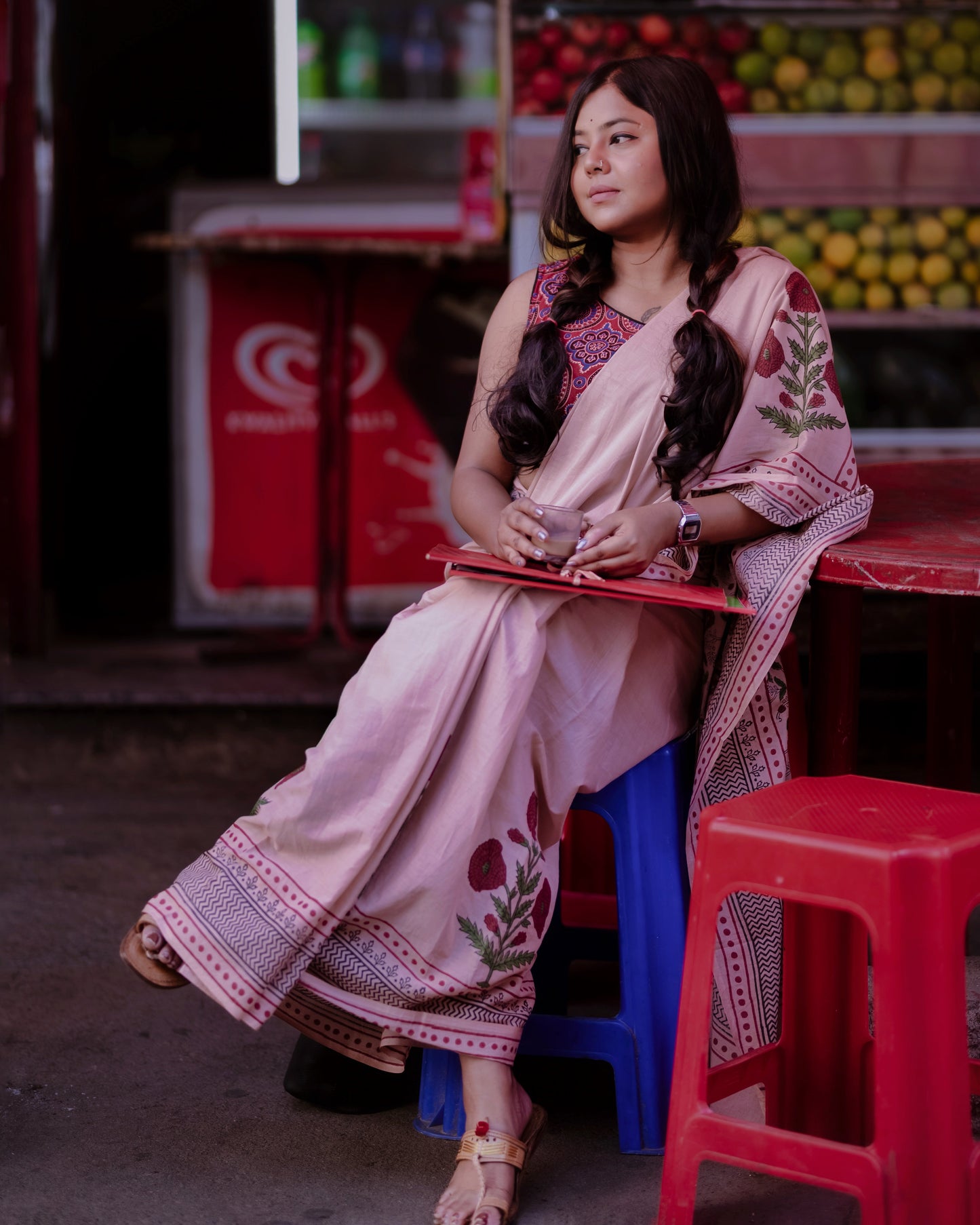 Taabeera Handblock Print Natural Dyed Mulmul Cotton Saree