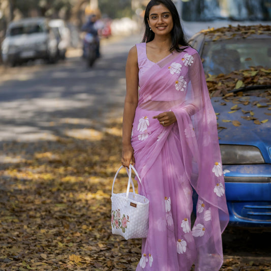 Lilac Half-Daisies Chiffon Saree