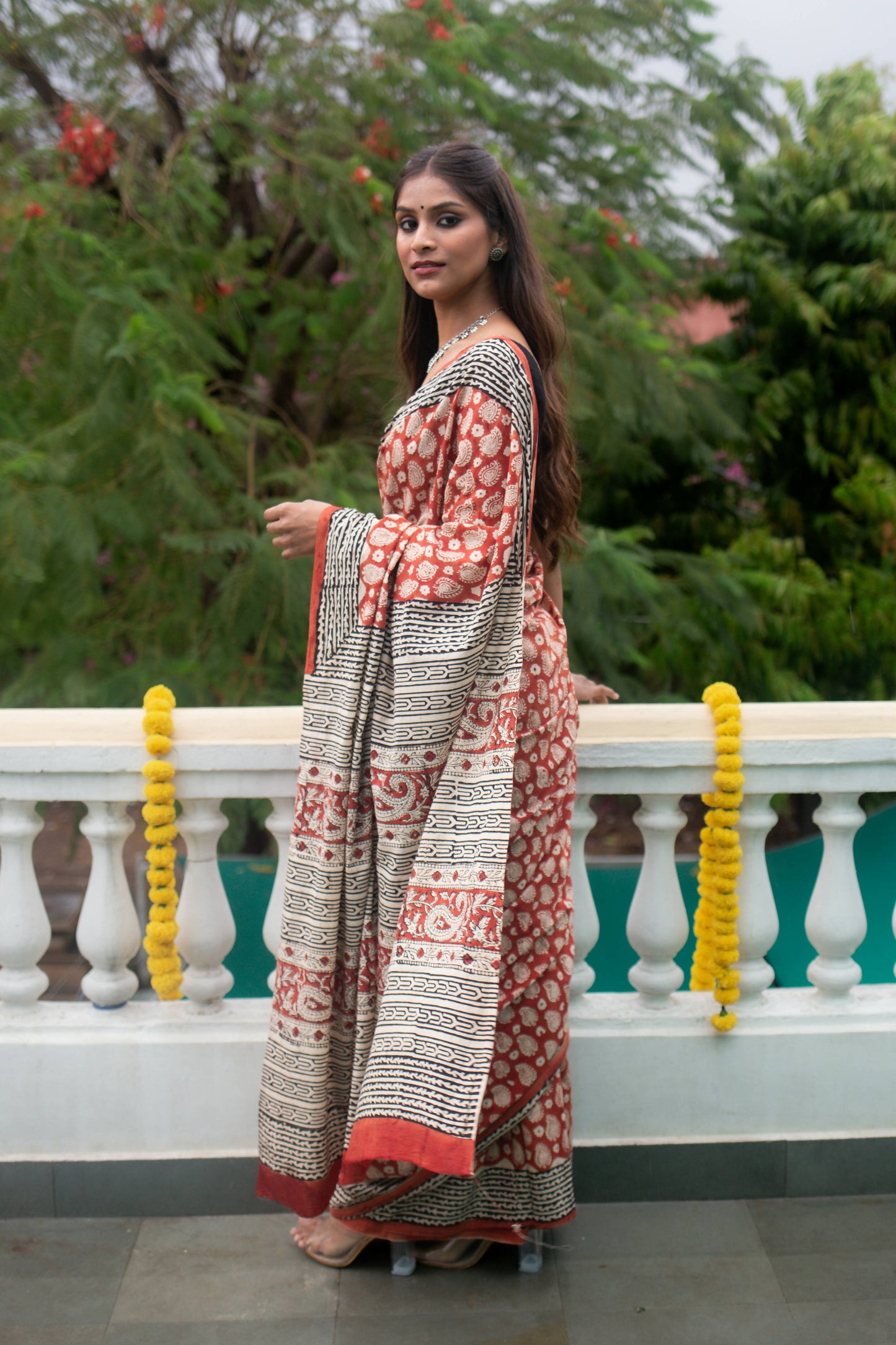 Paisley Dawn - Hand Block Print Mulmul Cotton Bagru Saree