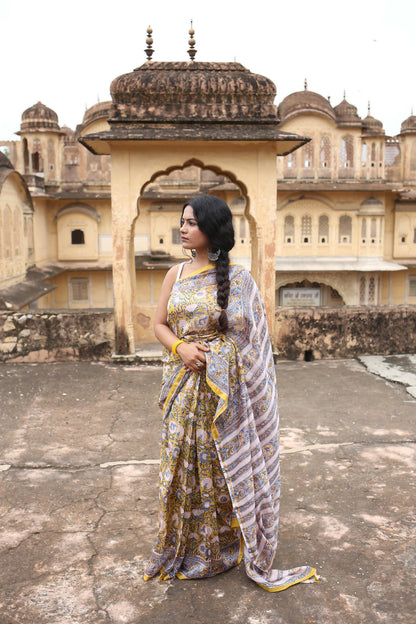 Jasmine Joy - Hand Block Print Chanderi Silk Saree