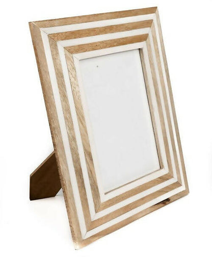 Photo Frame Wood and White Resin