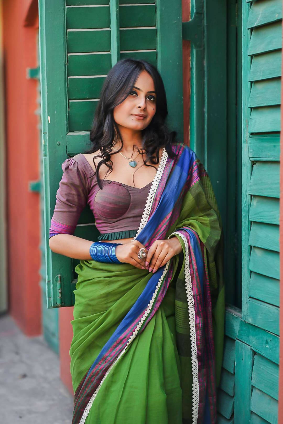 A Soaked Olive Cotton Saree
