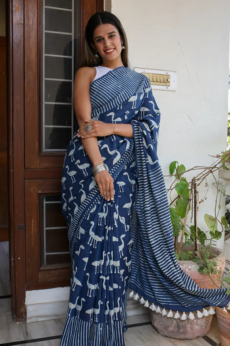 Kashish Dyed Dabu Print Chanderi Silk Saree – Aavaran Udaipur