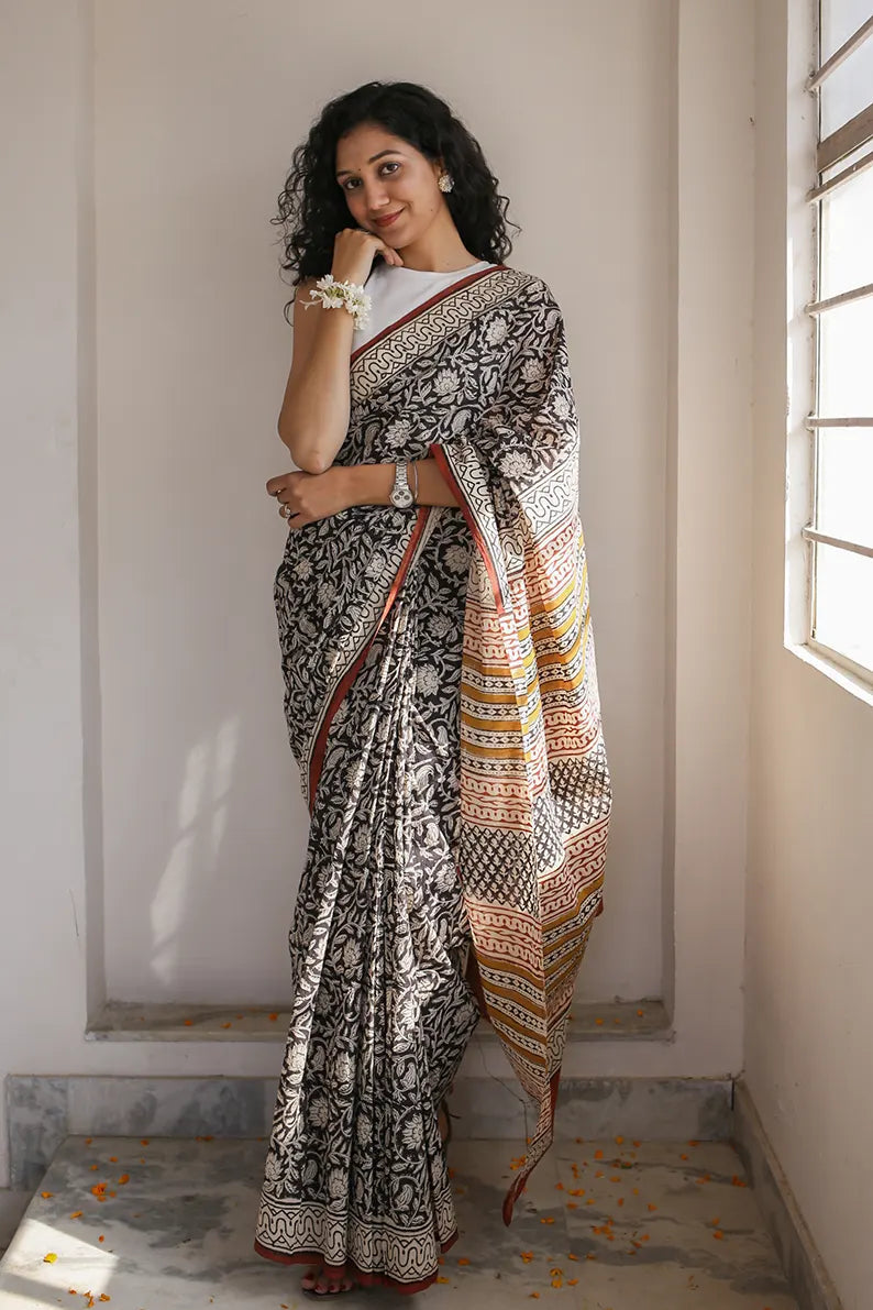 CHANDERI SAREE - Elephants in Bagru Base– CHHAPA