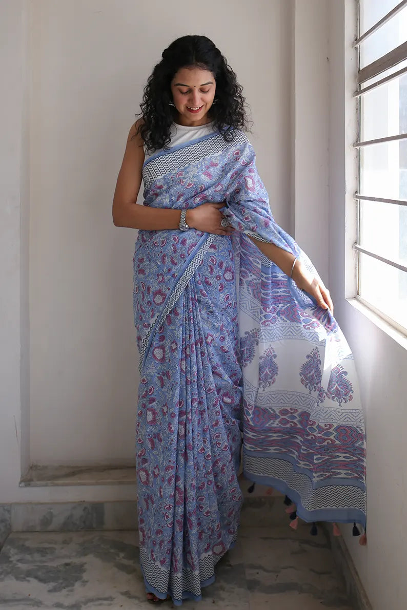 Buy Jaipuri Printed Mulmul Cotton Saree with Blouse piece Online In India  At Discounted Prices