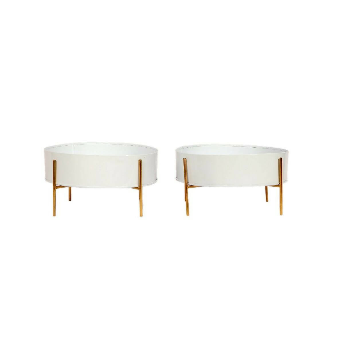 Round White & Gold Table Planter With Stand Set of 2