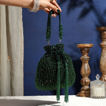 Emerald Glass Beaded Potli