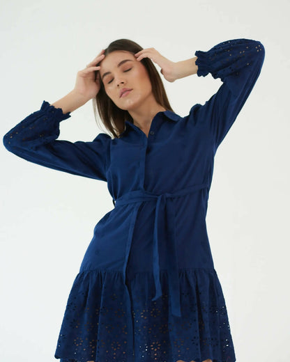 Effortless Elegance - Blue Cotton Shirt Dress