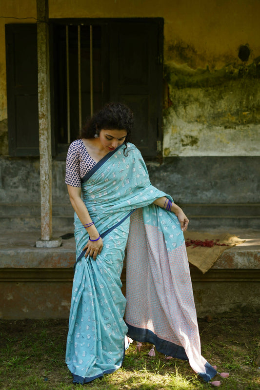 Minty Coffee Delight - Mul Cotton Saree