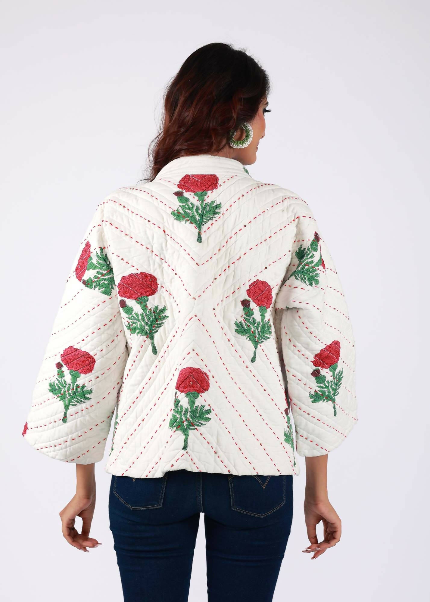 Swan Handblock Printed Ivory Jacket