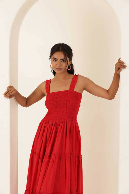 Red Maria Maxi Tiered Dress