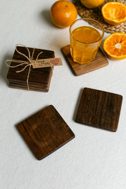 Solid Walnut Wood Square Coasters (Set of 4)