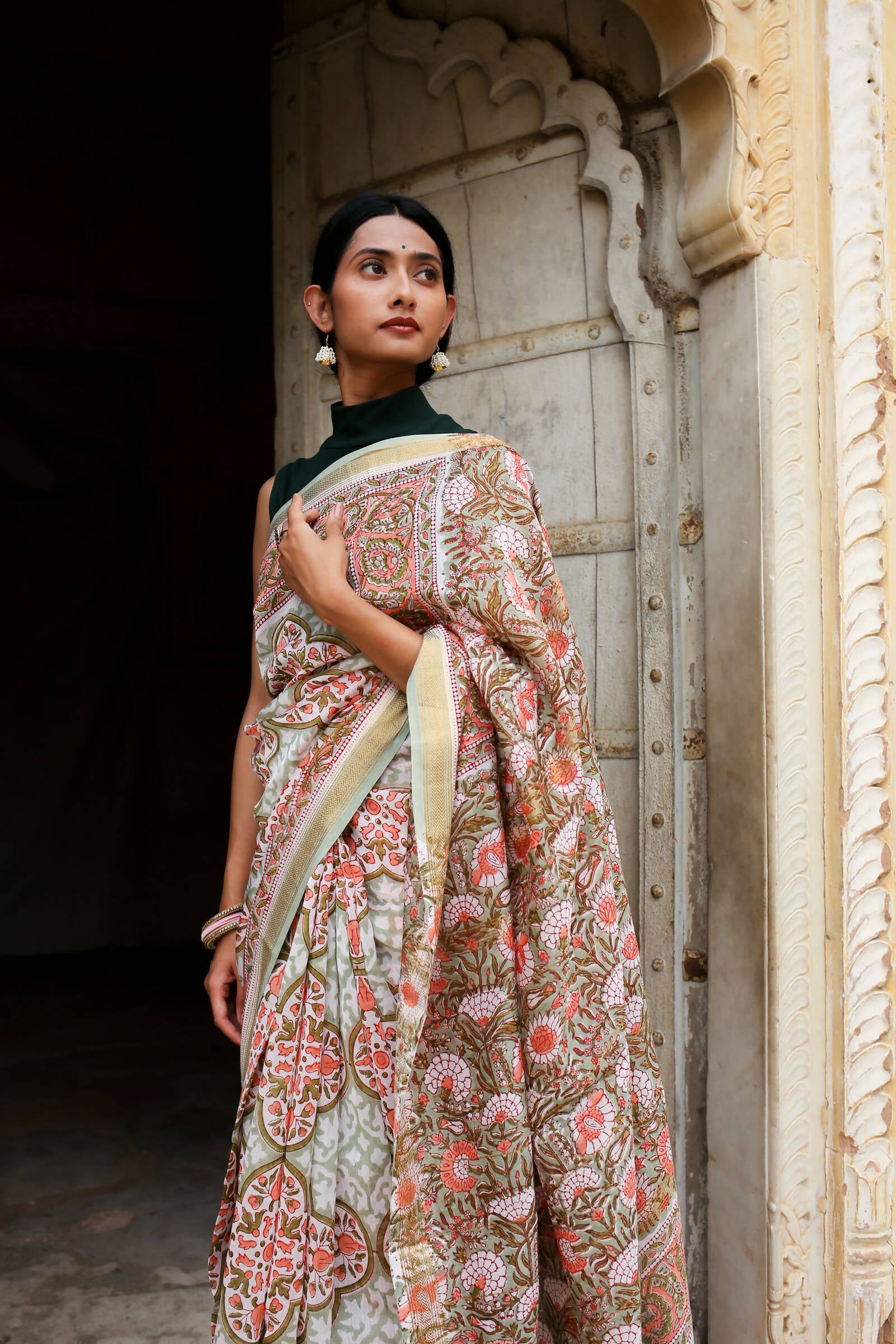 Buy GARDEN VARELI Geometric Print Bollywood Silk Blend Multicolor Sarees  Online @ Best Price In India | Flipkart.com