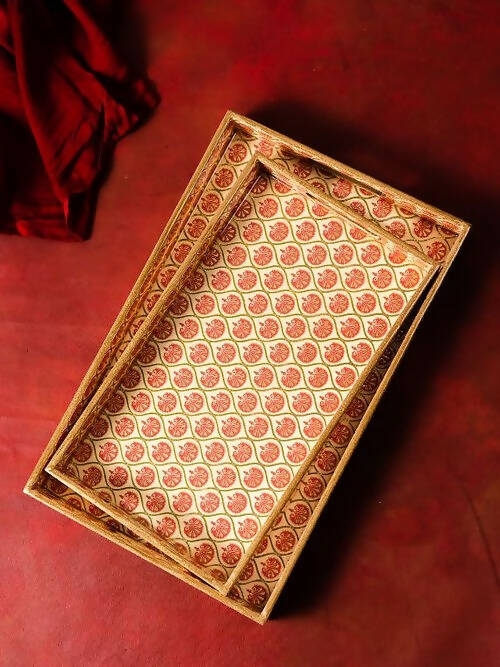 Tray Wooden Printed Moroccon Red and Gold Motif