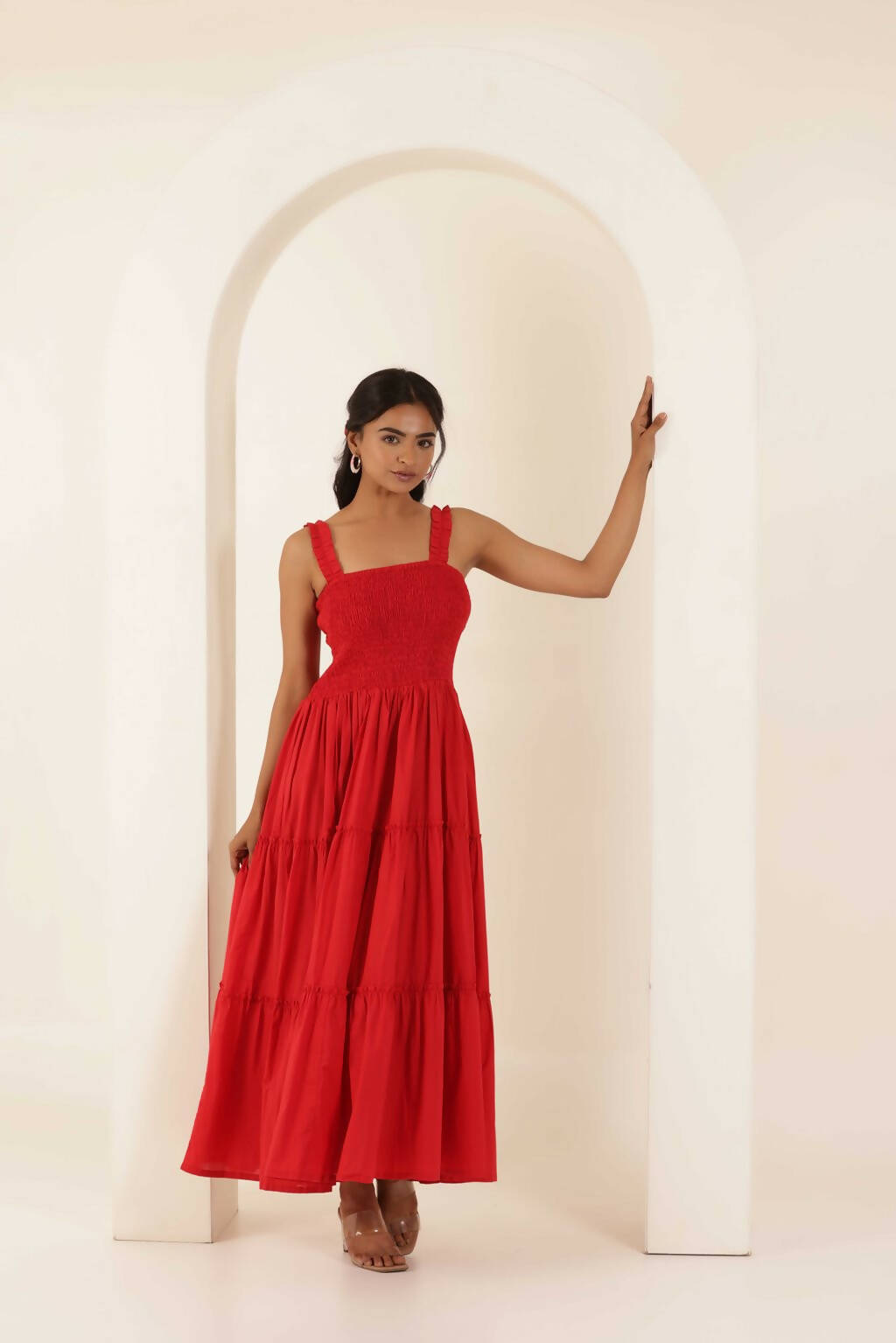 Red Maria Maxi Tiered Dress