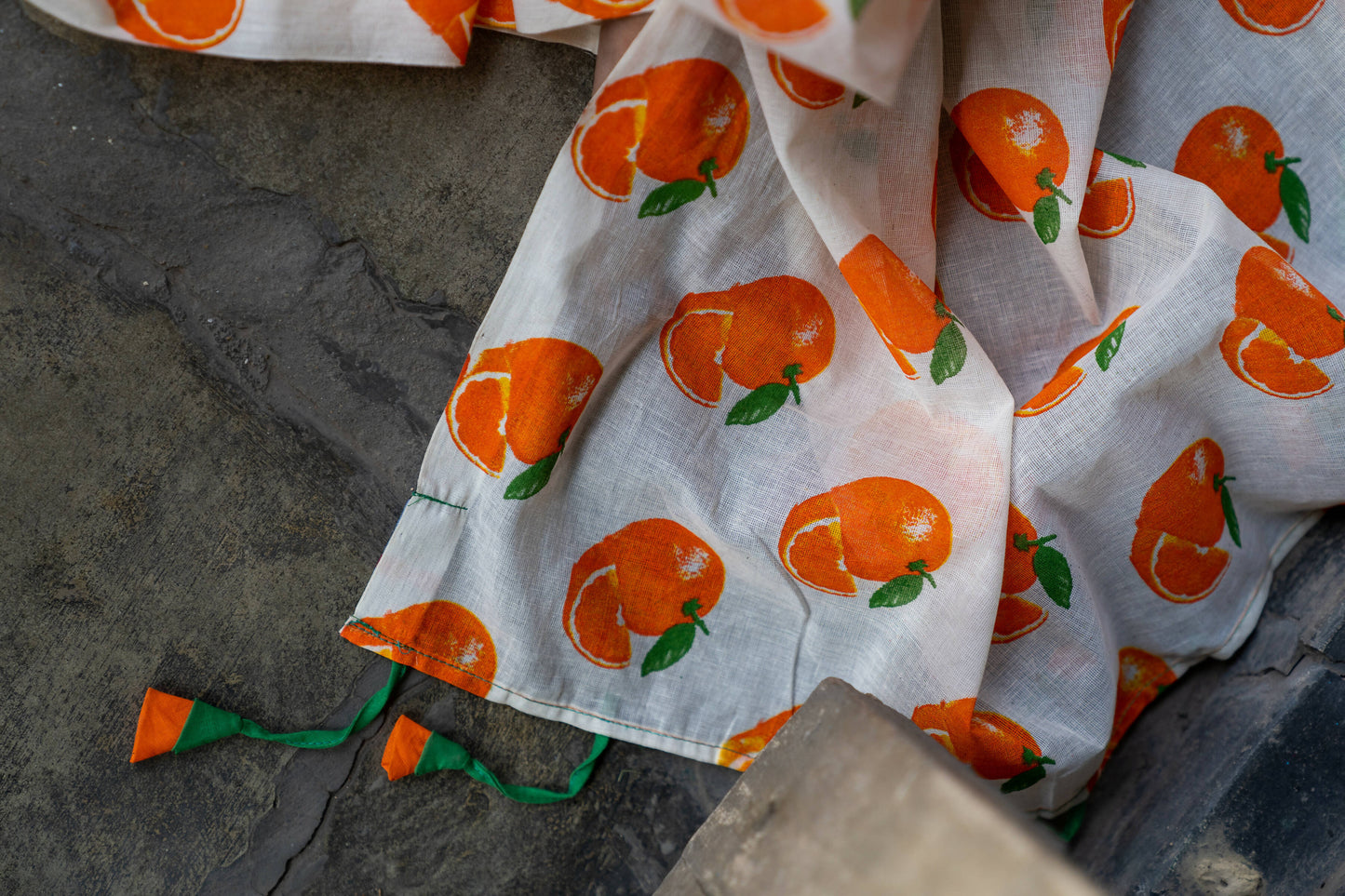 Orange White Printed Saree