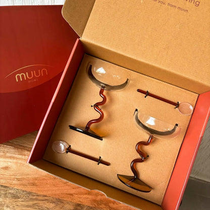 Swirl Gift Box - Two Swirl Cocktail Glasses + Two Stirring Spoons (unpacked)