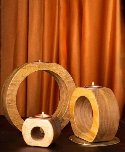 T-Light Holder Wooden Round Hollow