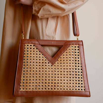 Rattan Weave Tan Sling/ Tote