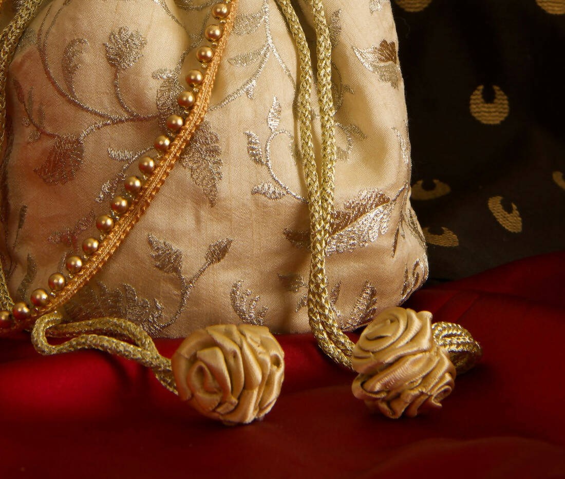 Beige Banarasi Silk Potli