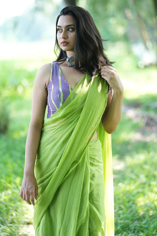 Garden of Words Lime Green Tassel Saree