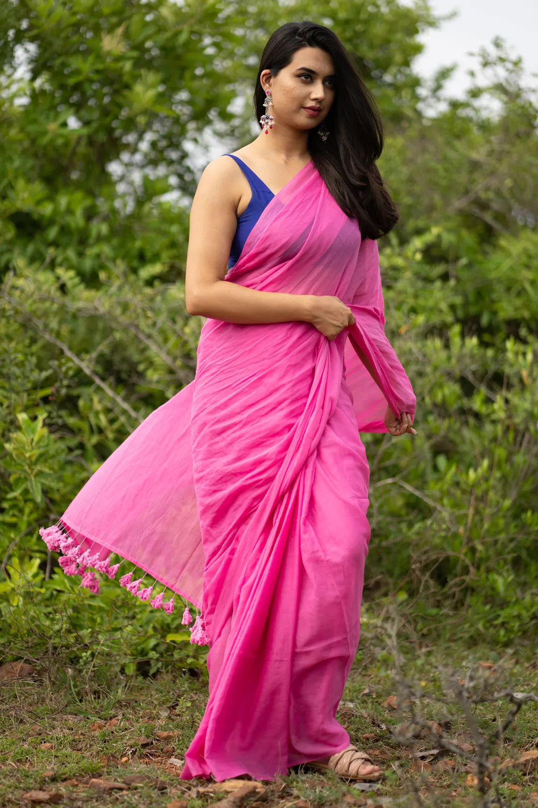 The Valley of Peony Cotton Pink Saree