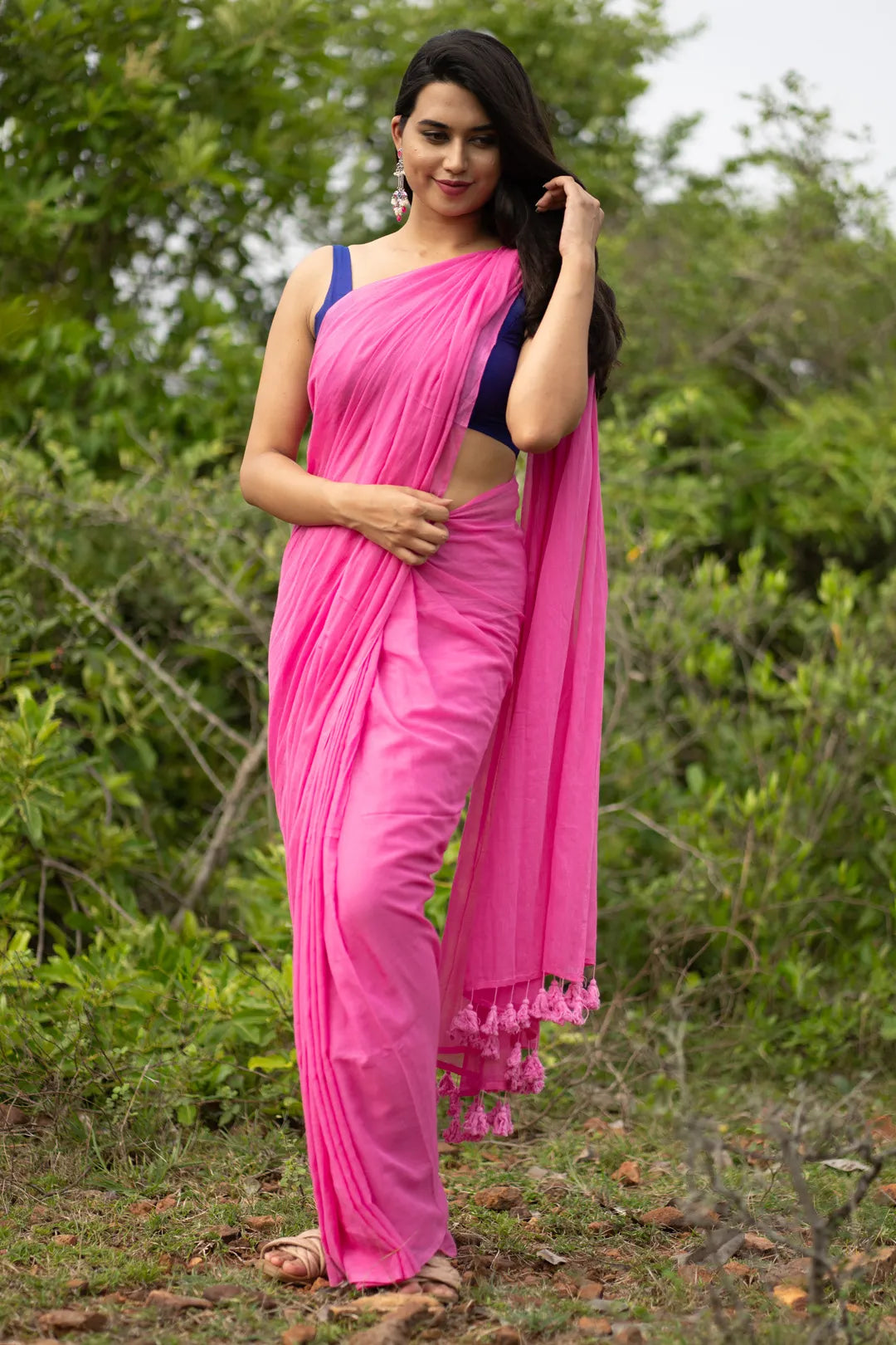 The Valley of Peony Cotton Pink Saree